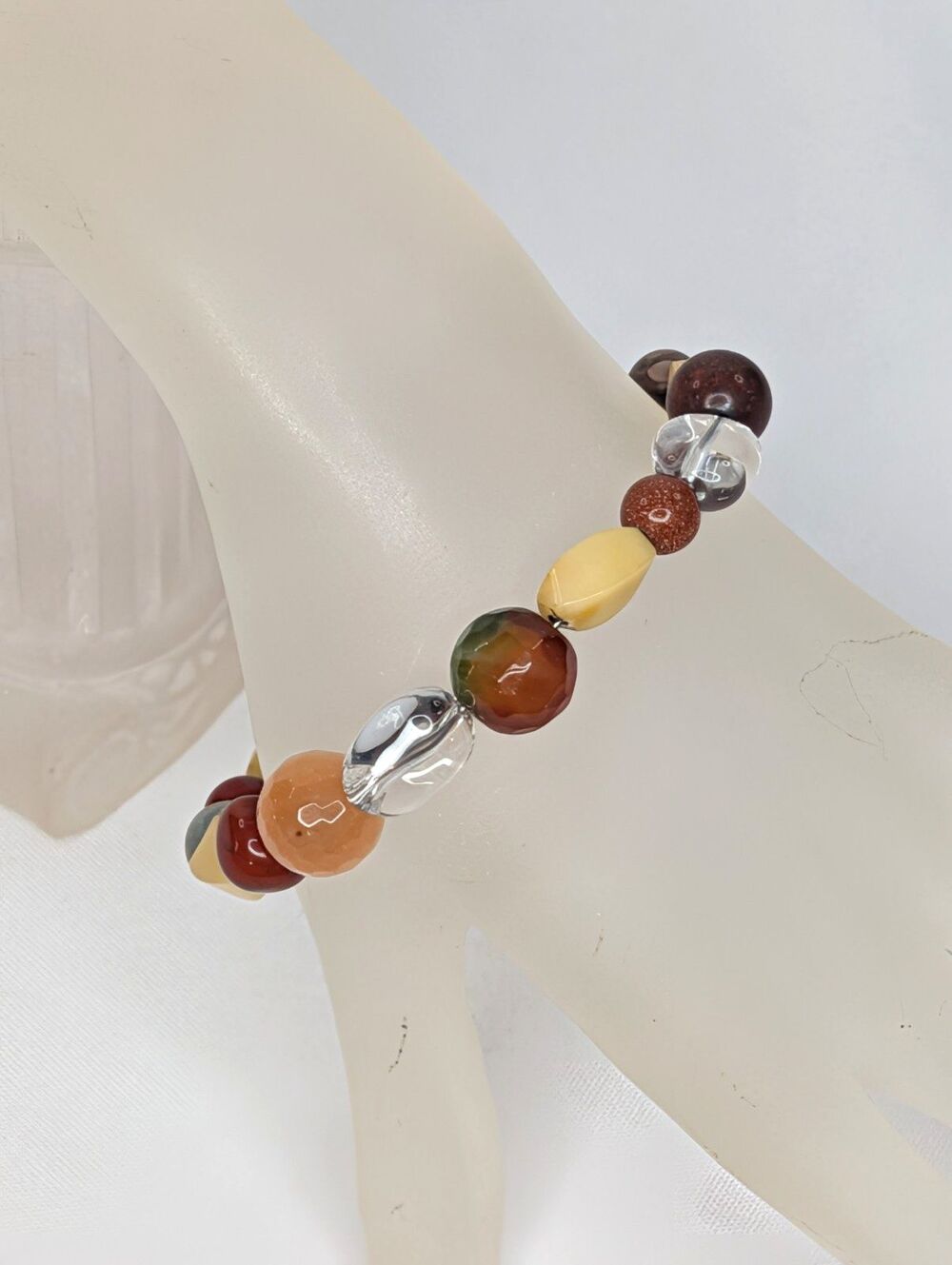 Adjustable Bracelet - Cuff, One Size, Orange, Gold, Yellow Gemstones, NEW